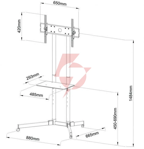 Stolik/wózek na kółkach+uchwyt do tv 30-65" 60 kg s-08a art