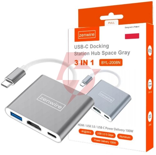 Adapter przejściówka zenwire 3w1 mhl hub usb c hdmi 4k byl-2008n