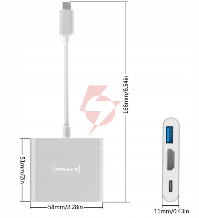 Adapter przejściówka zenwire 3w1 mhl hub usb c hdmi 4k byl-2008n