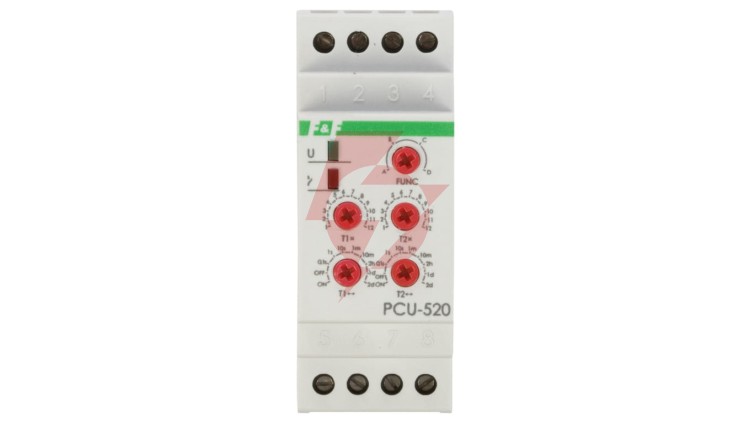 Przekaźnik czasowy 2P 8A 0,1sek-576h 230V AC wielofunkcyjny PCU-520