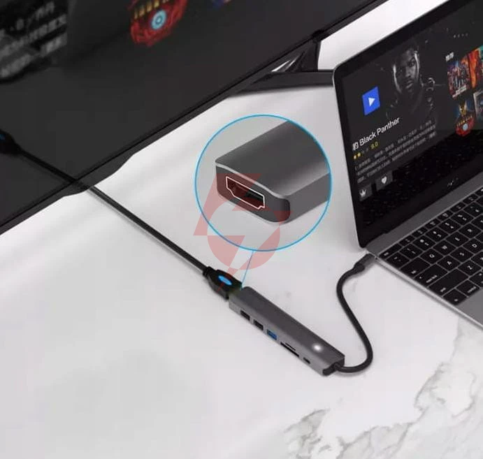 Hub adapter usb-c 7w1 hdmi 4k usb 3.0 sd pd zenwire bs-hc703