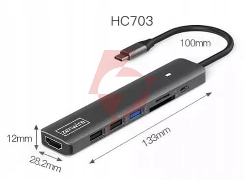 Hub adapter usb-c 7w1 hdmi 4k usb 3.0 sd pd zenwire bs-hc703