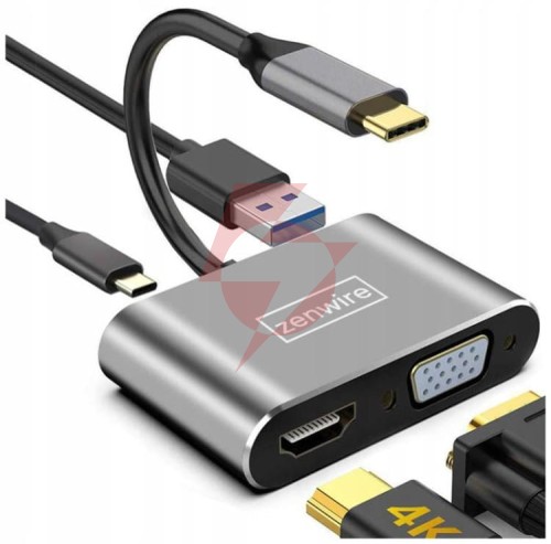 Adapter hub przejściówka usb-c 4w1 hdmi 4k vga usb zenwire byl-2310