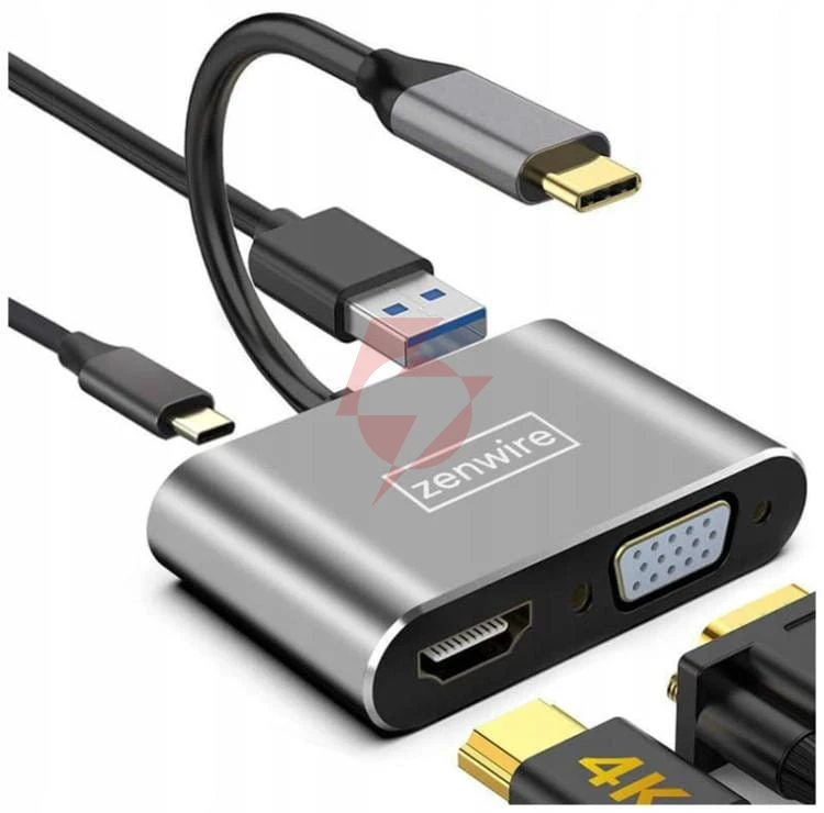 Adapter hub przejściówka usb-c 4w1 hdmi 4k vga usb zenwire byl-2310
