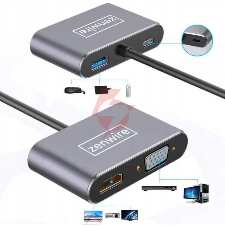 Adapter hub przejściówka usb-c 4w1 hdmi 4k vga usb zenwire byl-2310