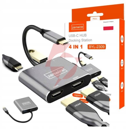Adapter hub przejściówka usb- c 4w1 2x hdmi 4k usb 3.0 zenwire byl-2309