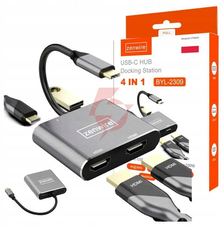 Adapter hub przejściówka usb- c 4w1 2x hdmi 4k usb 3.0 zenwire byl-2309