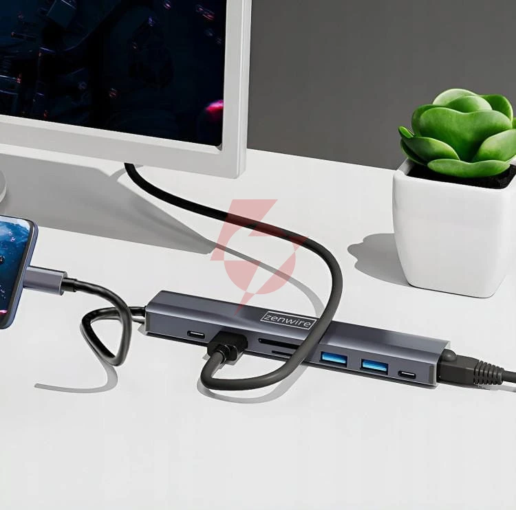 Hub usb-c przejściówka adapter 8w1 hdmi 2.0 4k 60 hz gigabit ethernet 1000 mbps zenwire hub81