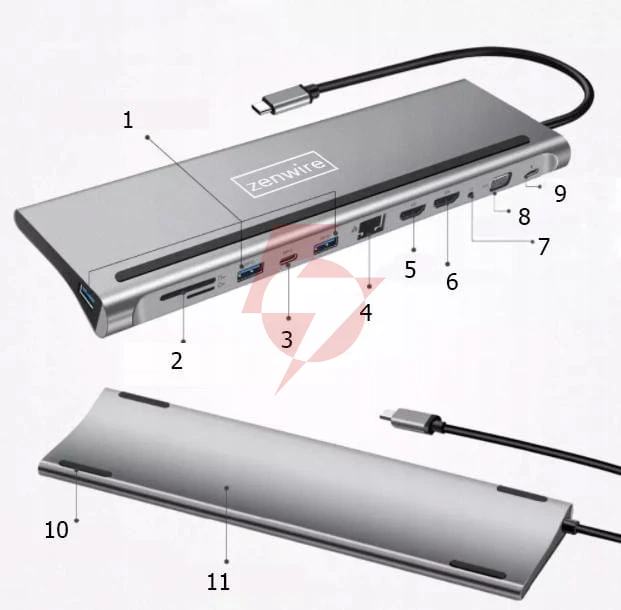 Hub adapter usb-c 12w1 stacja dokująca 2x hdmi 4k ethernet rj45 usb 3.0 byl-2211