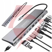 Hub adapter usb-c 12w1 stacja dokująca 2x hdmi 4k ethernet rj45 usb 3.0 byl-2211