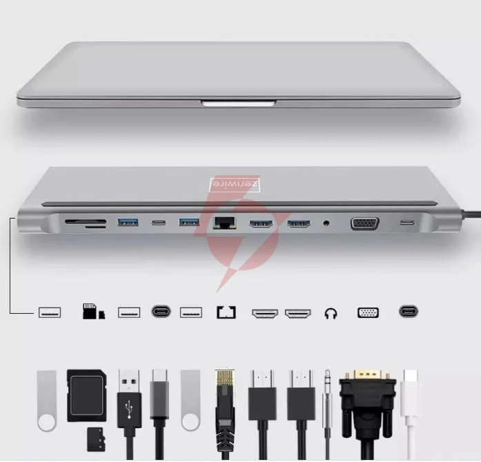 Hub adapter usb-c 12w1 stacja dokująca 2x hdmi 4k ethernet rj45 usb 3.0 byl-2211