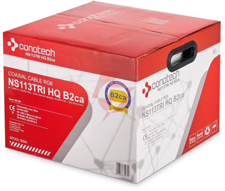 Przewód koncentryczny rg-6 ns113tri hq lsoh b2ca 500m