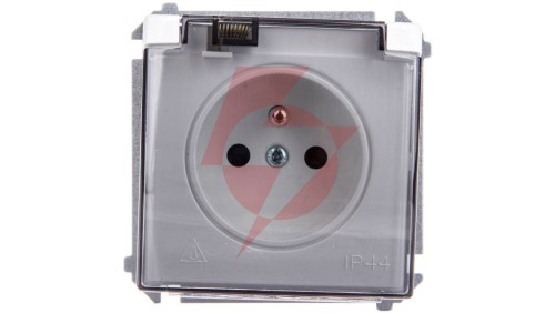 Simon Basic Gniazdo bryzgoszczelne z/u IP44 z przesłoną torów i klapką dymną białe BMGZ1Bz.01/11a