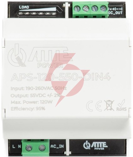 Zasilacz impulsowy 55v 120w w obudowie din4 atte aps-120-550-din4