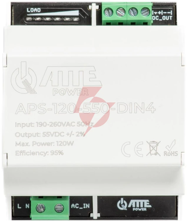 Zasilacz impulsowy 55v 120w w obudowie din4 atte aps-120-550-din4