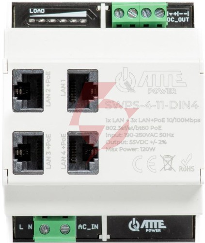 Switch poe 4 portowy z wbudowanym zasilaczem na szynę th35 atte swps-4-11-din4