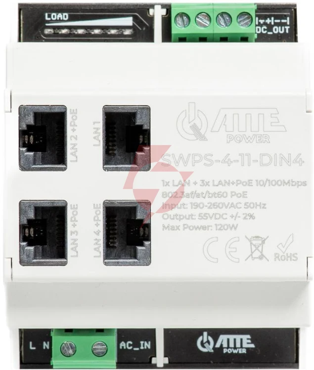 Switch poe 4 portowy z wbudowanym zasilaczem na szynę th35 atte swps-4-11-din4
