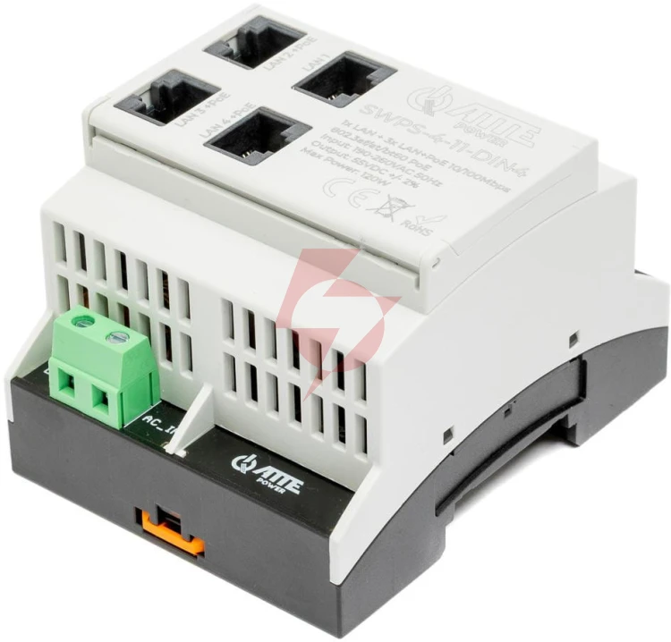 Switch poe 4 portowy z wbudowanym zasilaczem na szynę th35 atte swps-4-11-din4
