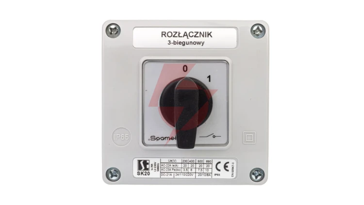 Łącznik krzywkowy 0-1 3P 20A w obudowie SK20-2.8211OB11