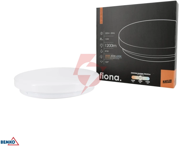 Plafoniera led fiona 12w 3000/4000/6500k 1200lm ip20 biała