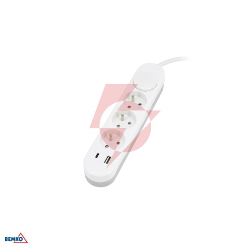 Przedłużacz nb 3x 2p+z+wyl. 1.5mm x 2.0m + 2x usb(c+a)