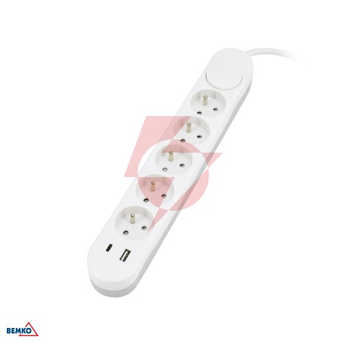Przedłużacz nb 5x 2p+z+wyl. 1.5mm x 2.0m + 2x usb(c+a)