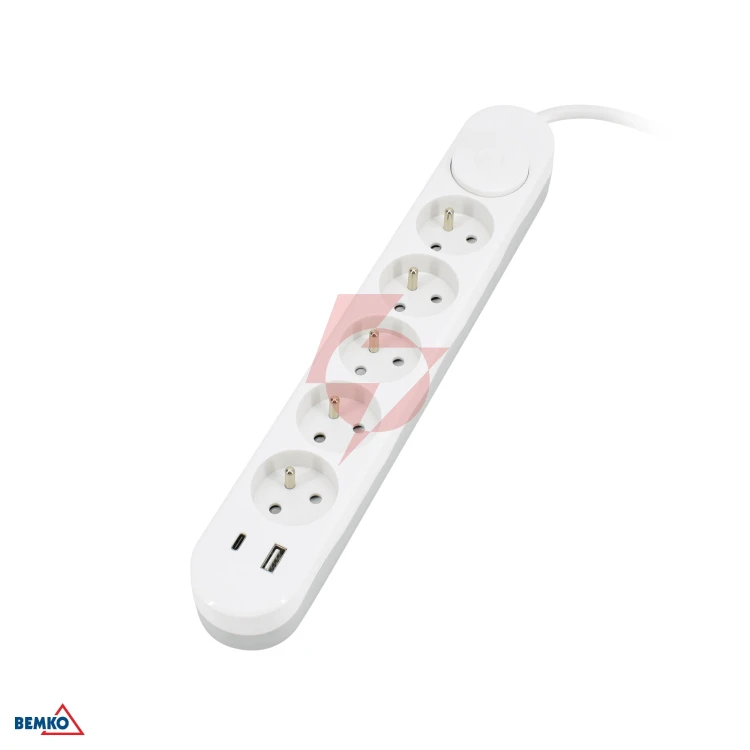 Przedłużacz nb 5x 2p+z+wyl. 1.5mm x 2.0m + 2x usb(c+a)