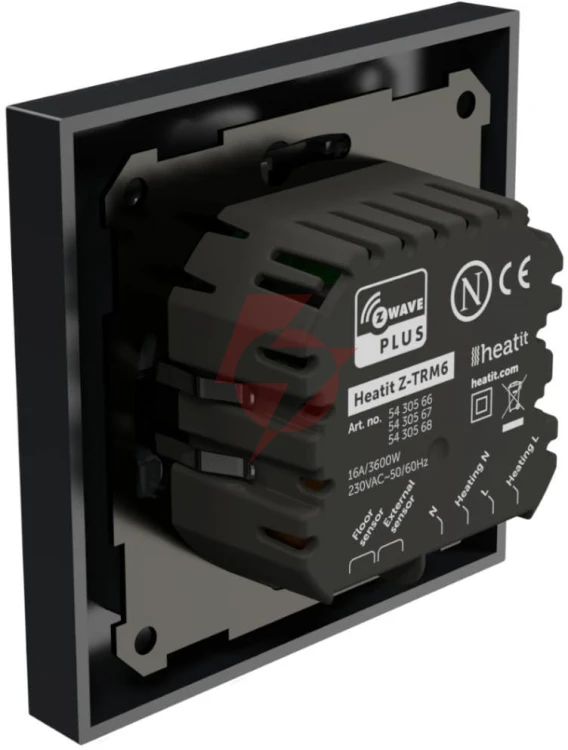 Termostat heatit z-trm6 black matt z-wave thermostat 3600w 16a 868,4 mhz