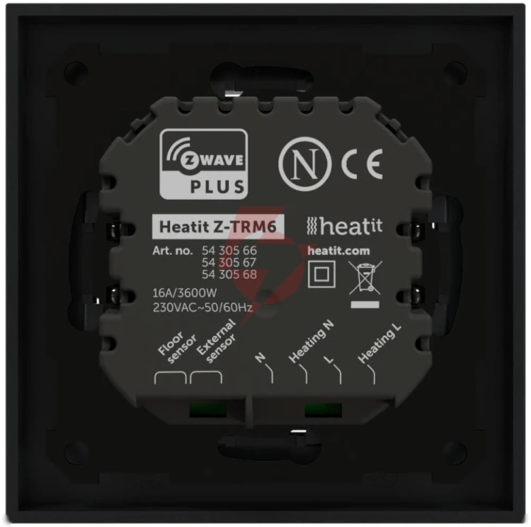Termostat heatit z-trm6 black matt z-wave thermostat 3600w 16a 868,4 mhz