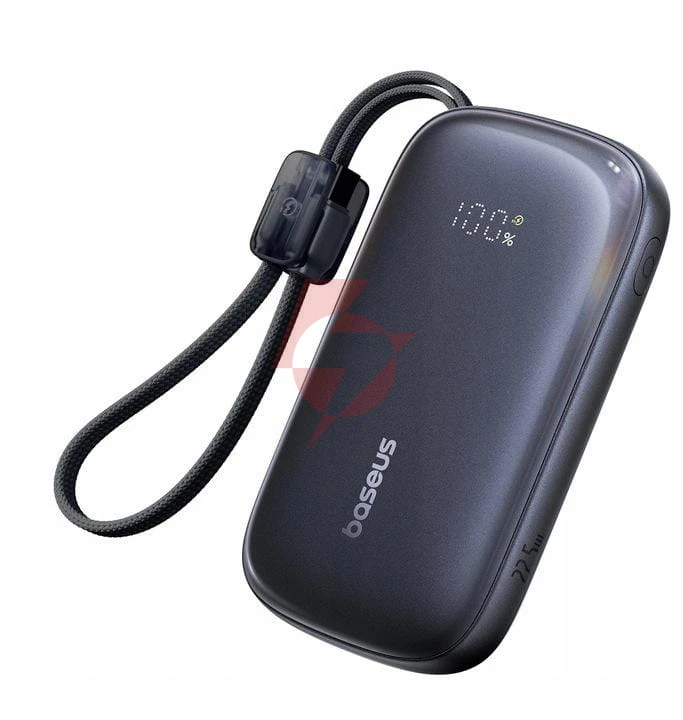 Powerbank baseus enerfill fc21 10000 mah 22,5 w usb-a usb-c czarny z odłączanym kablem lightning