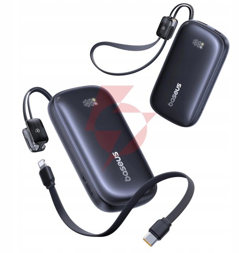 Powerbank baseus enerfill fc21 10000 mah 22,5 w usb-a usb-c czarny z odłączanym kablem lightning