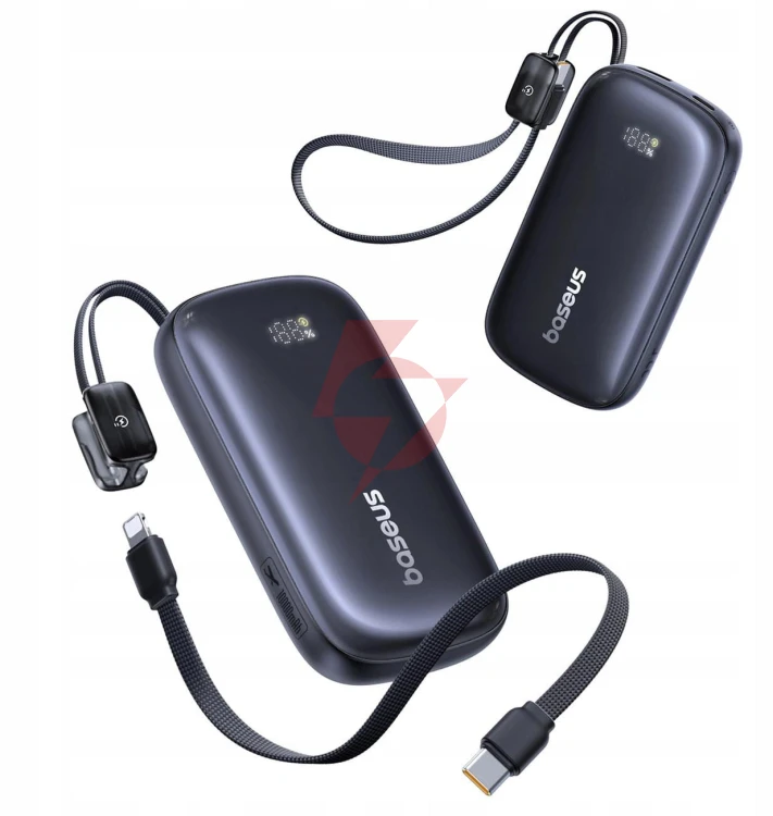 Powerbank baseus enerfill fc21 10000 mah 22,5 w usb-a usb-c czarny z odłączanym kablem lightning