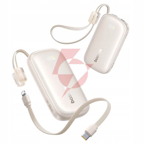 Powerbank baseus enerfill fc21 10000 mah 22,5 w usb-a usb-c beżowy z odłączanym kablem lightning