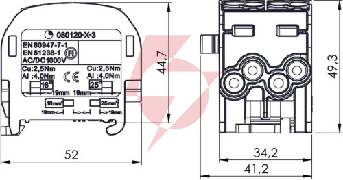 Blok rozdzielczy - odgałęźny scb 25-2 al/cu 80120 simblock szary 81505002