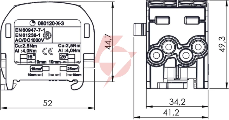 Blok rozdzielczy - odgałęźny scb 25-2 al/cu 80120 simblock niebieski 81505003