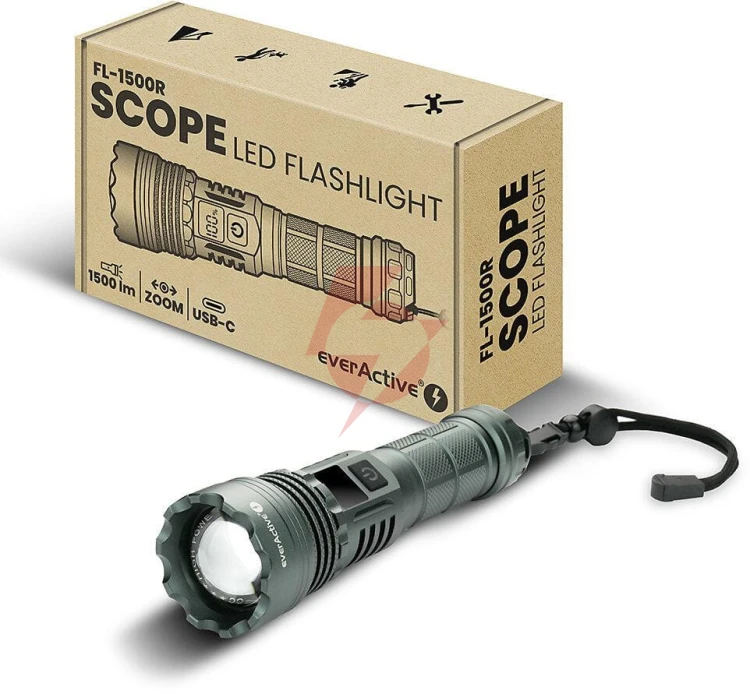 Latarka ręczna led everactive fl-1500r scope 1500 lumenów ipx4