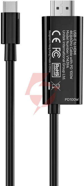 Unitek kabel usb-c do hdmi 4k@60hz z portem usb-c pd 100w