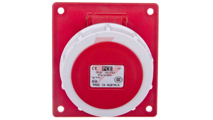Gniazdo tablicowe skośne 16A 4P 400V czerwone IP67 POWER TWIST 4142-6