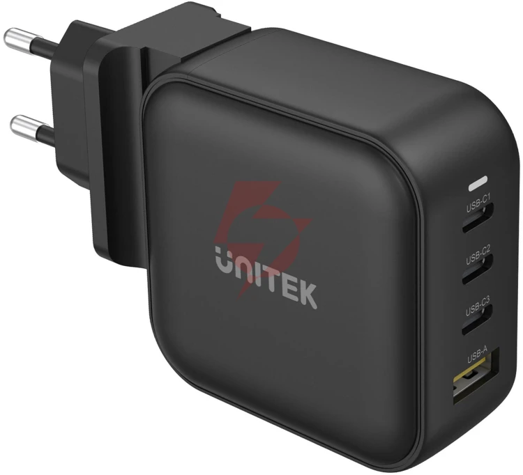 Ładowarka sieciowa unitek gan 4 porty, pd 100w qc3.0 czarna