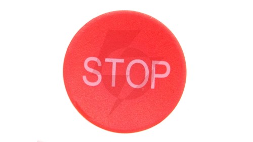 Soczewka przycisku 22mm płaska czerwona z symbolem STOP M22-XD-R-GB0 218194