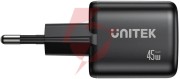 Ładowarka sieciowa unitek gan 45w, 2xusb-c, pd 3.0, qc, czarna