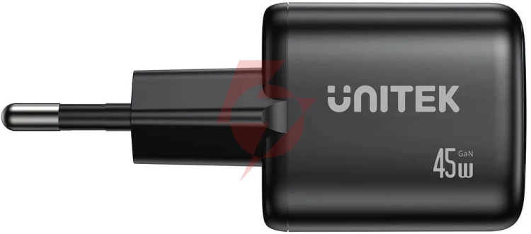 Ładowarka sieciowa unitek gan 45w, 2xusb-c, pd 3.0, qc, czarna