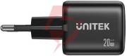 Ładowarka sieciowa unitek gan 20w, usb-c, usb-a, pd 3.0, czarna