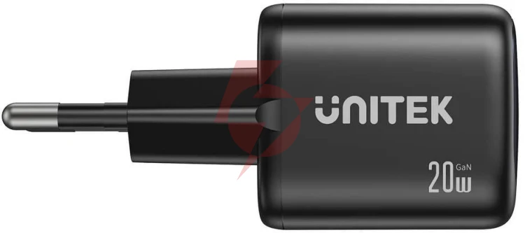 Ładowarka sieciowa unitek gan 20w, usb-c, usb-a, pd 3.0, czarna