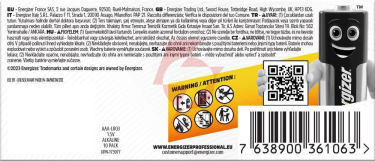 Bateria lr03 / aaa energizer industrial (box 10 szt.)
