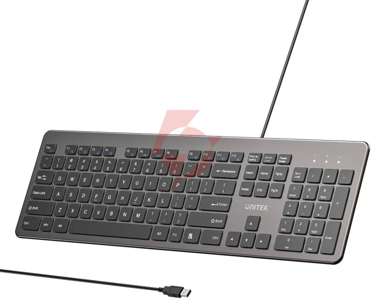Klawiatura przewodowa unitek slimtap usb-a, szara