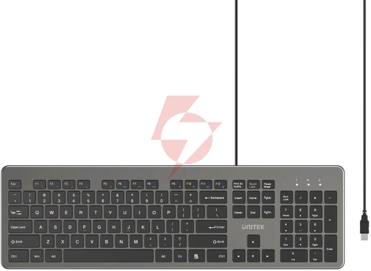 Klawiatura przewodowa unitek slimtap usb-a, szara