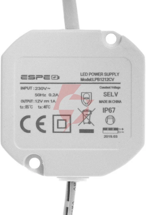 Zasilacz dopuszkowy espe lp-1212-211 12v 1a 12 w ip67 5.5 / 2.1 mm