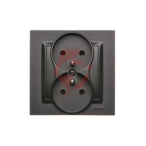 Kontakt simon 10 czarny mat gniazdo z/u 2x zaciski śrubowe 16a 250v