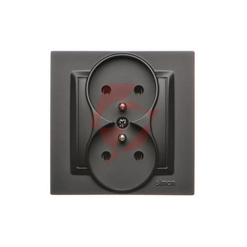 Kontakt simon 10 czarny mat gniazdo z/u 2x zaciski śrubowe 16a 250v